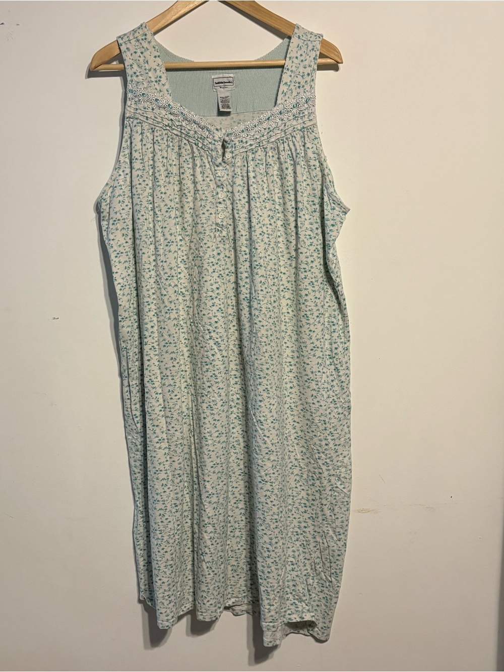 Bobbie Brooks Vintage Light Mint Green Floral Sleeveless Nightgown 2XL